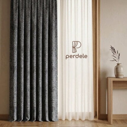 Perdele Premium Dokulu Fon Perde – Mavi ve Antrasit