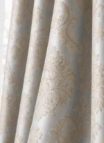 Buz mavisi barok desenli damask jakar fon perde damask desen yakın çekim