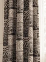 Siyah bej etnik desenli jakar fon perde etnik kilim desenli dokuma kumaş yakın çekim