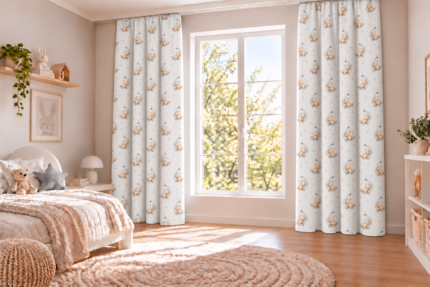 ayıcıklı ay desenli çocuk odası fon perde oda görünümü