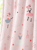 balerin desenli pembe çocuk odası fon perde desen detayı